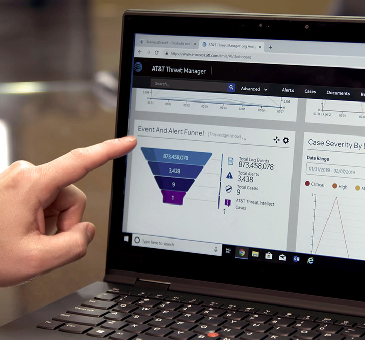 Laptop screen showing AT&T Threat Manager. 