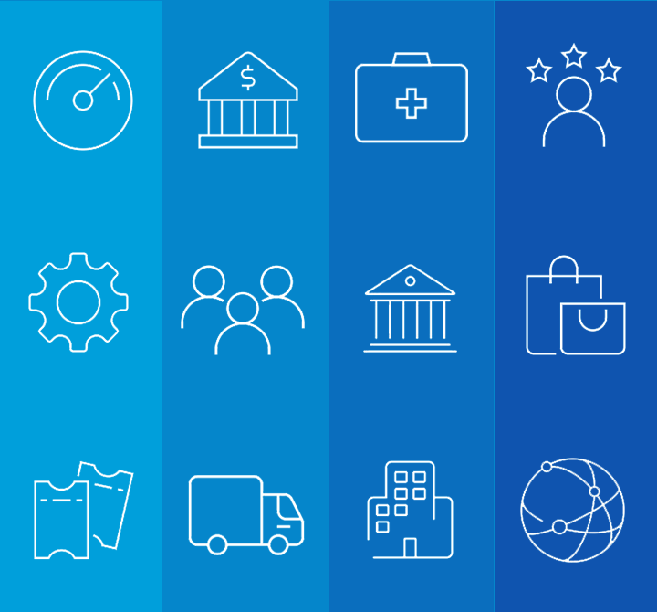 Graphic illustration with icons of various industries