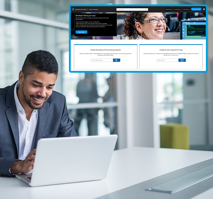 Man on laptop using Express Ticketing with AT&T