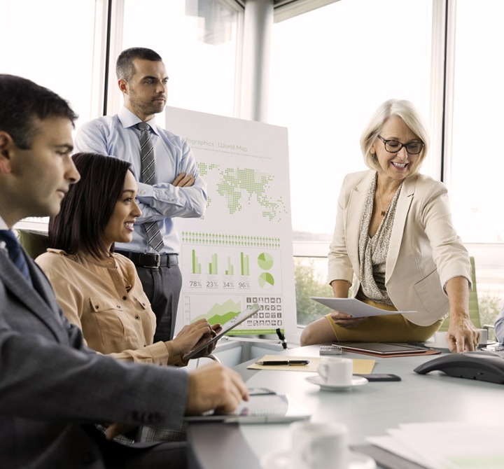 Woman running a conference call in an office