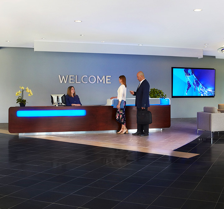 GNOC lobby welcome desk photo