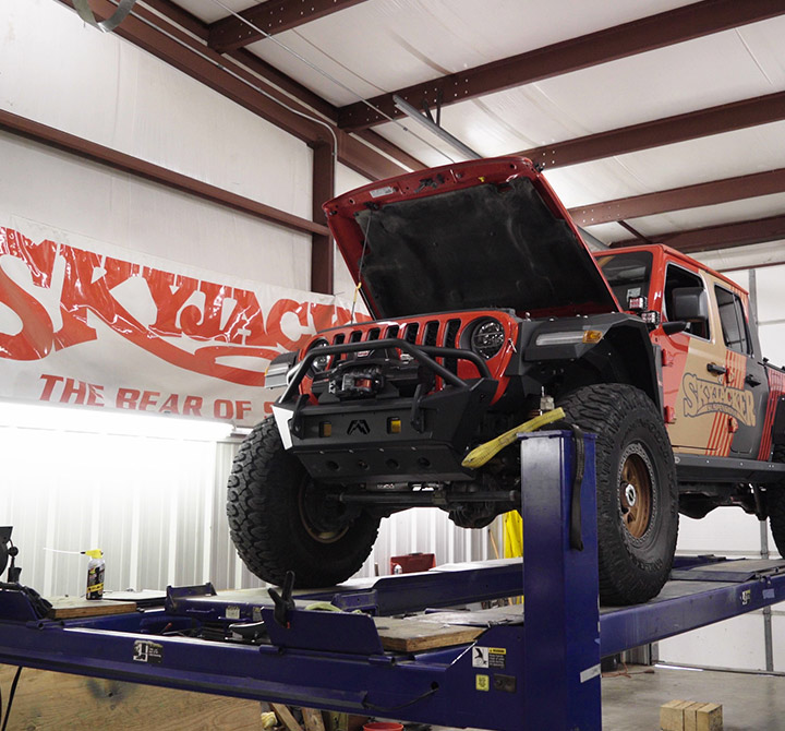 Skyjacker truck on a lift