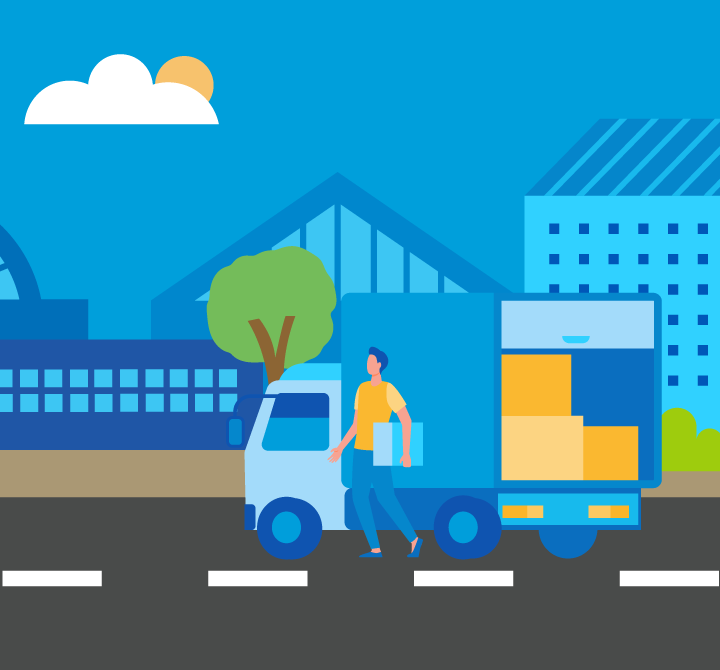 Graphic of a man carrying a package out of the back of a truck.