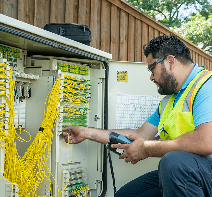 Technician checking intallation