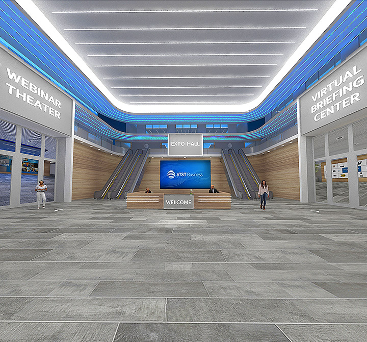 Virtual hub experience webinar theater and virtual briefing center lobby image
