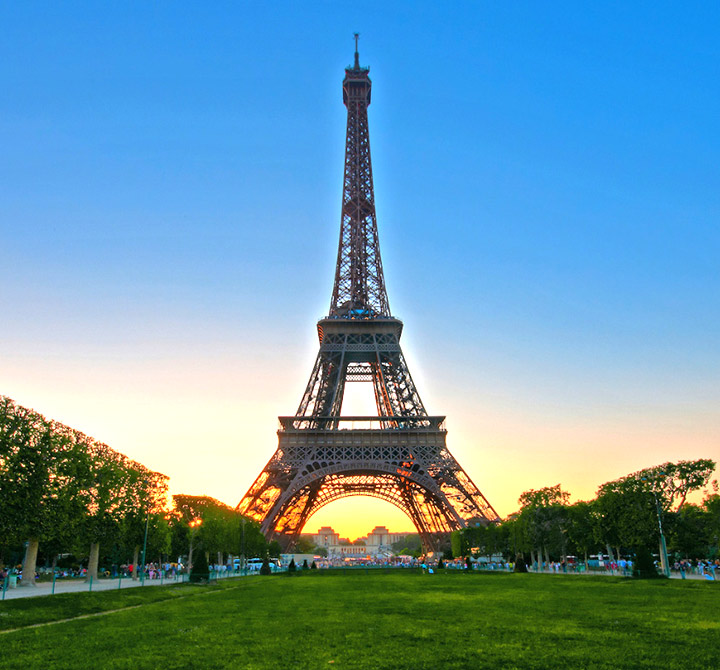 Eiffel Tower at sunset.