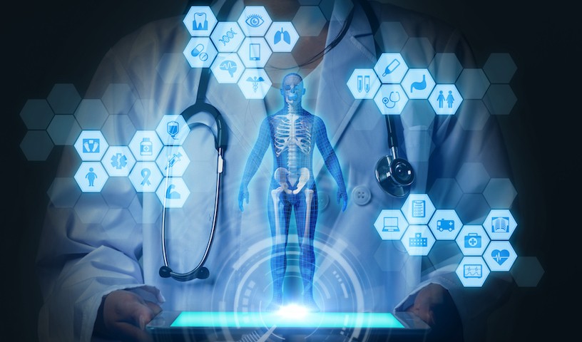 medical technology concept. virtual reality. 3D rendering. mixed media abstract.