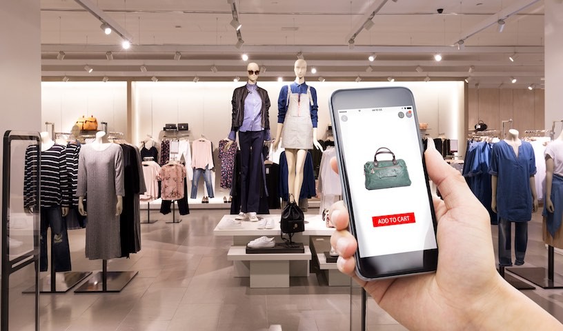 mobile phone with online shopping in modern fashion shop