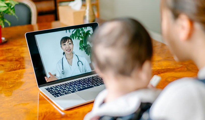 Physician conducting an appointment via video call