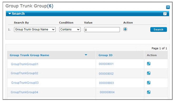 A Group Trunk Group list page.