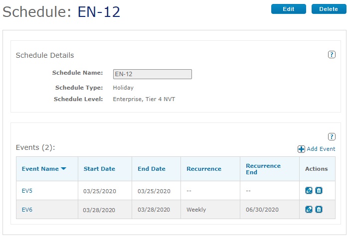 A Schedule Details page.