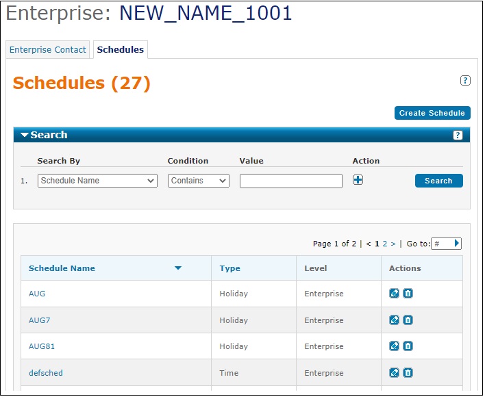 The Schedules List page.