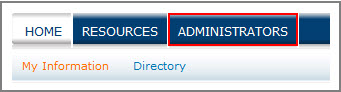 The Administrators tab on the Customer Portal main menu bar.