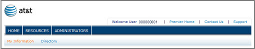 The Customer Portal main menu bar.