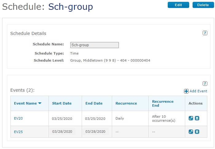 A Schedule Details page.