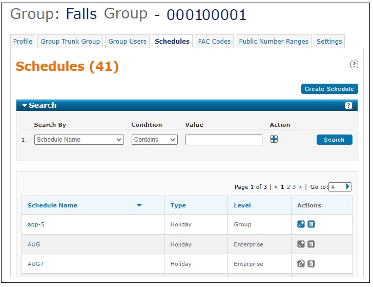 The Schedule List page.