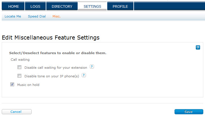Miscellaneous Feature Settings edit page