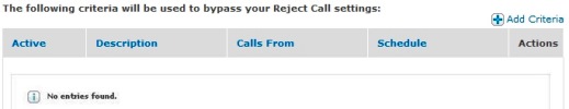 Bypass your Reject Call settings section of the Edit Reject Call Setting page
