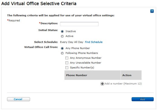 Add virtual office selective criteria page